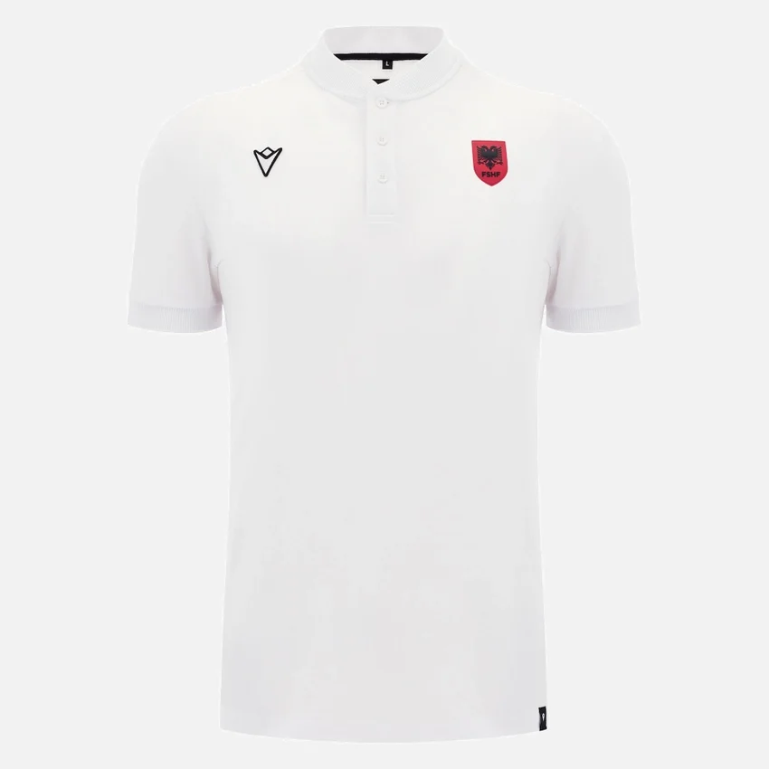 Camicie polo bianche da viaggio per adulti della Nazionale albanese FSHF 2026/27 Camicie polo bianche da viaggio per adulti della Nazionale albanese FSHF 2026/27
