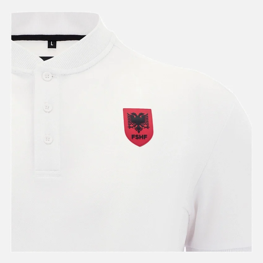 Camicie polo bianche da viaggio per adulti della Nazionale albanese FSHF 2026/27 Camicie polo bianche da viaggio per adulti della Nazionale albanese FSHF 2026/27