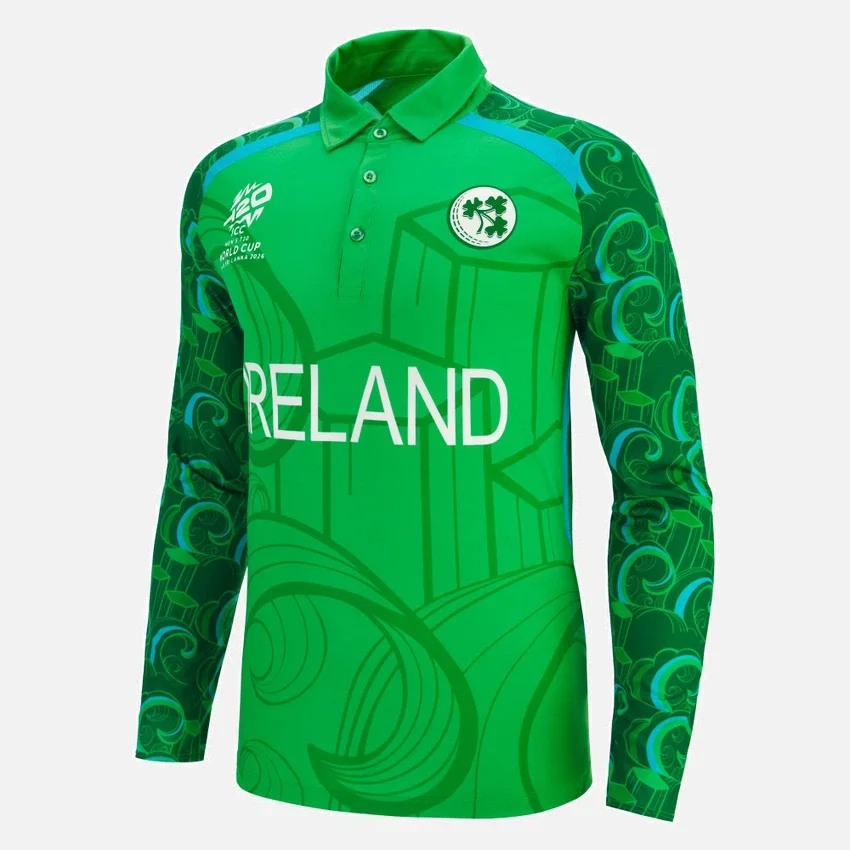 Maglia da partita a maniche lunghe T-20 della squadra di cricket dell’Irlanda per la Coppa del Mondo 2026 Maglia da partita a maniche lunghe T-20 della squadra di cricket dell’Irlanda per la Coppa del Mondo 2026