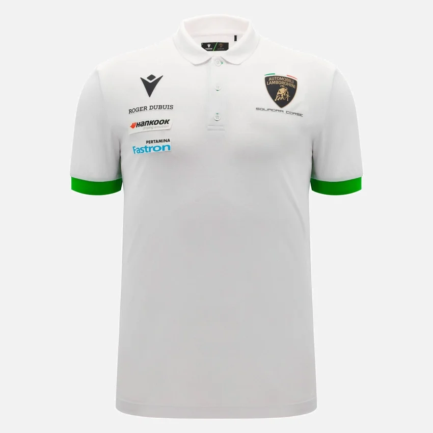 Polo da uomo bianca Automobili Lamborghini Squadra Corse Polo da uomo bianca Automobili Lamborghini Squadra Corse