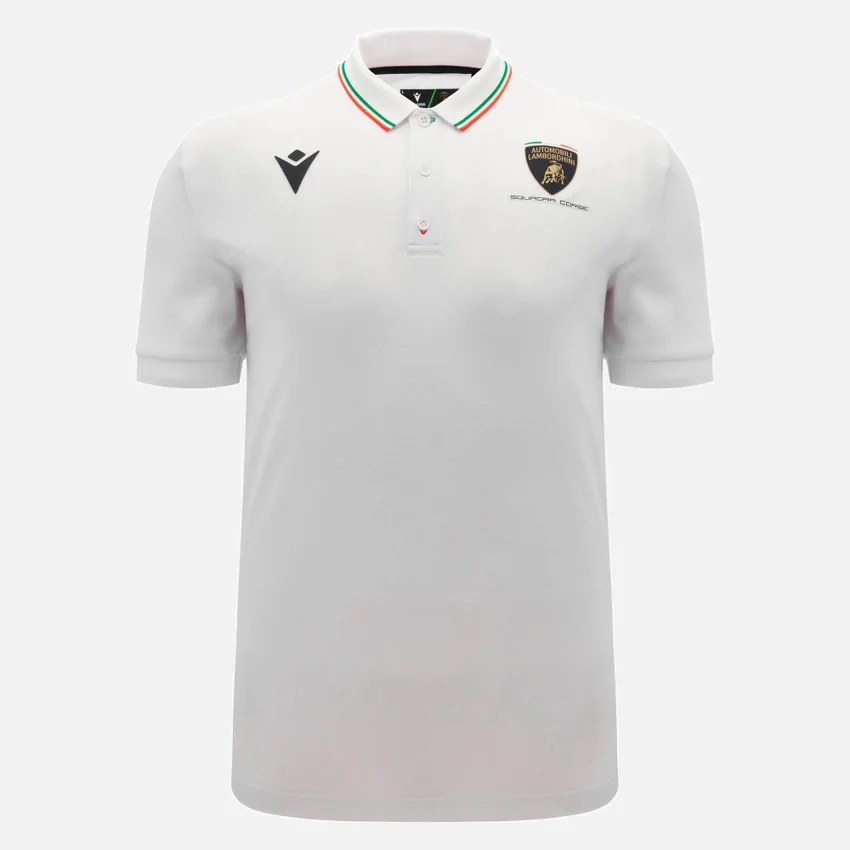 Polo da uomo bianca Automobili Lamborghini Squadra Corse Polo da uomo bianca Automobili Lamborghini Squadra Corse