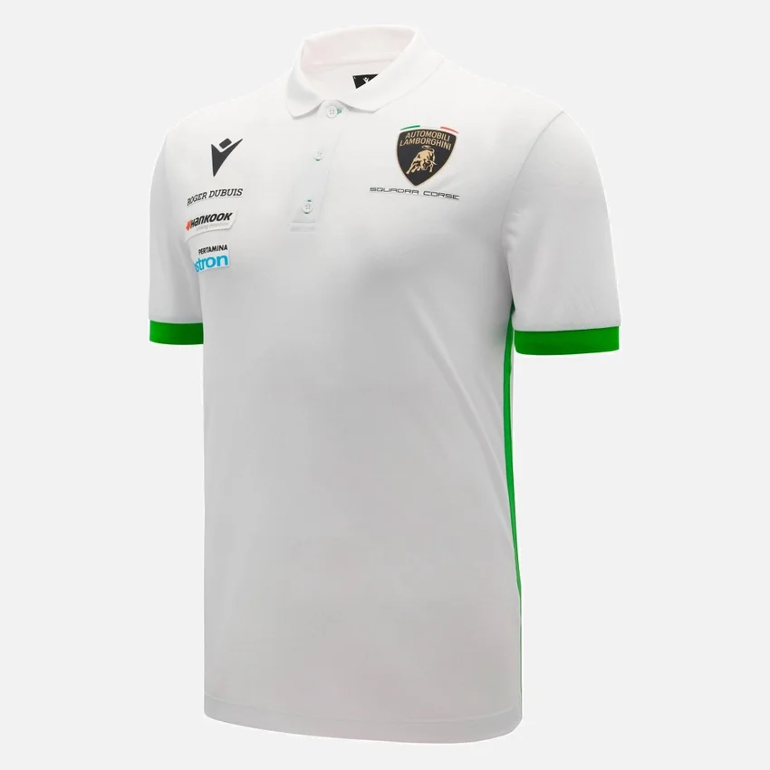 Polo da uomo bianca Automobili Lamborghini Squadra Corse Polo da uomo bianca Automobili Lamborghini Squadra Corse