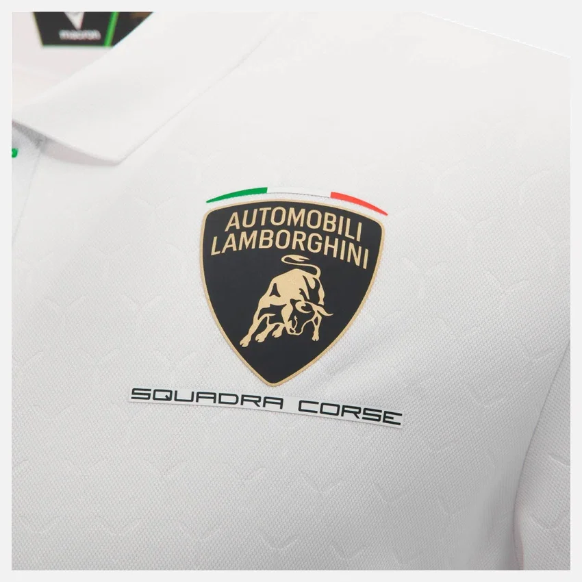 Polo da uomo bianca Automobili Lamborghini Squadra Corse Polo da uomo bianca Automobili Lamborghini Squadra Corse