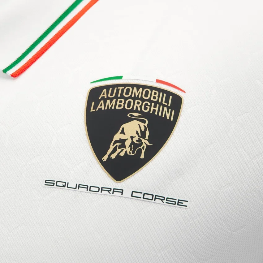 Polo da uomo bianca Automobili Lamborghini Squadra Corse Polo da uomo bianca Automobili Lamborghini Squadra Corse