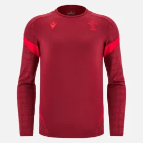 T-Shirt da allenamento a maniche lunghe Welsh Rugby 2025/26 rosso intenso