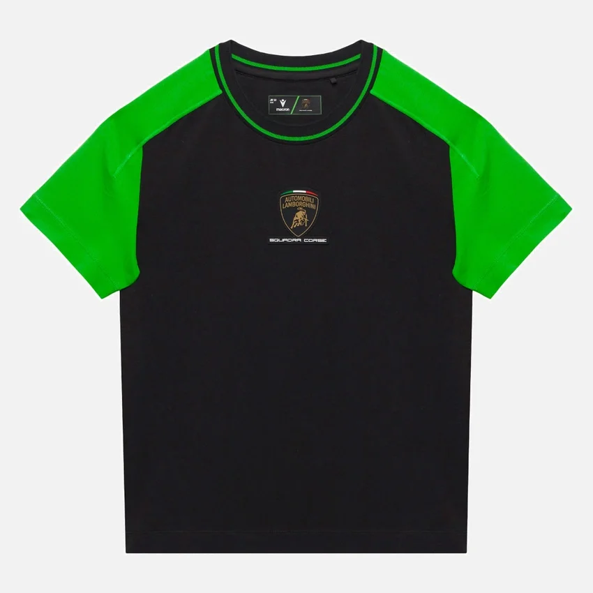 T-Shirt sportiva da bambino Automobili Lamborghini Squadra Corse nera T-Shirt sportiva da bambino Automobili Lamborghini Squadra Corse nera