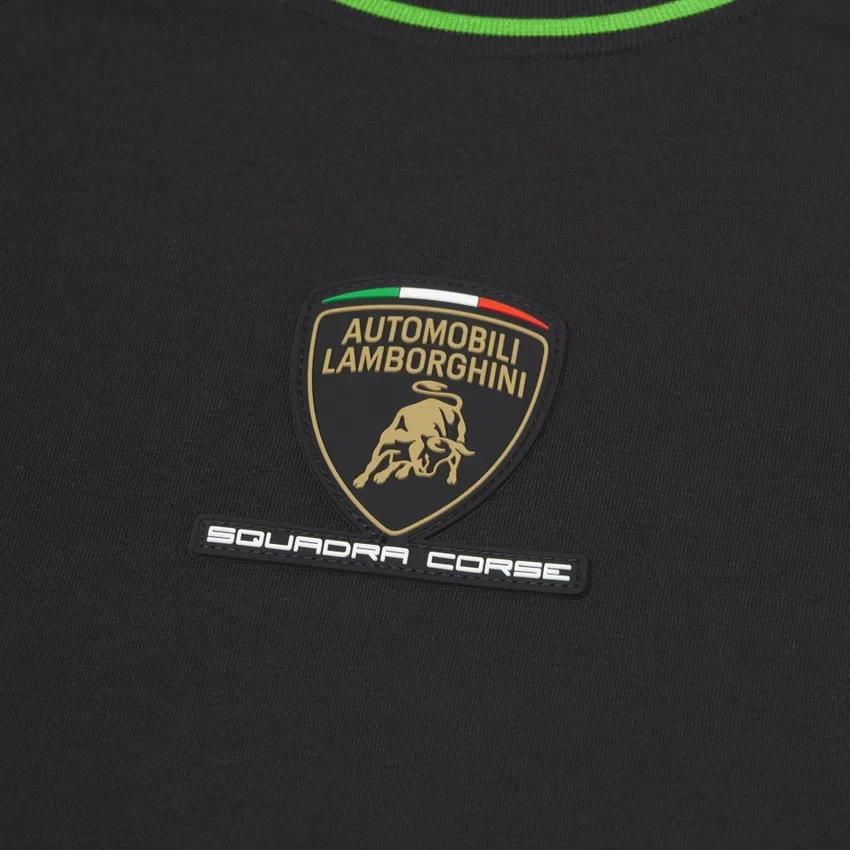 T-Shirt sportiva da bambino Automobili Lamborghini Squadra Corse nera T-Shirt sportiva da bambino Automobili Lamborghini Squadra Corse nera