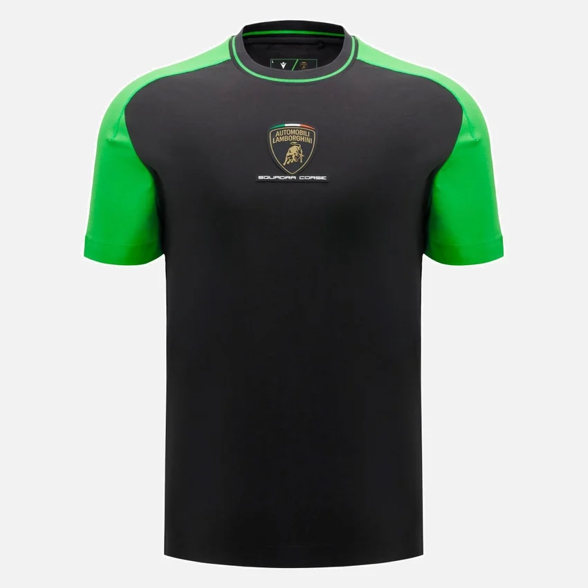 T-Shirt sportiva da uomo Automobili Lamborghini Squadra Corse nera T-Shirt sportiva da uomo Automobili Lamborghini Squadra Corse nera