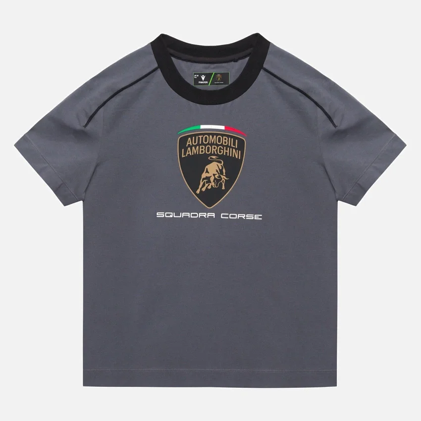 T-Shirt sportiva grigia per bambini Automobili Lamborghini Squadra Corse T-Shirt sportiva grigia per bambini Automobili Lamborghini Squadra Corse