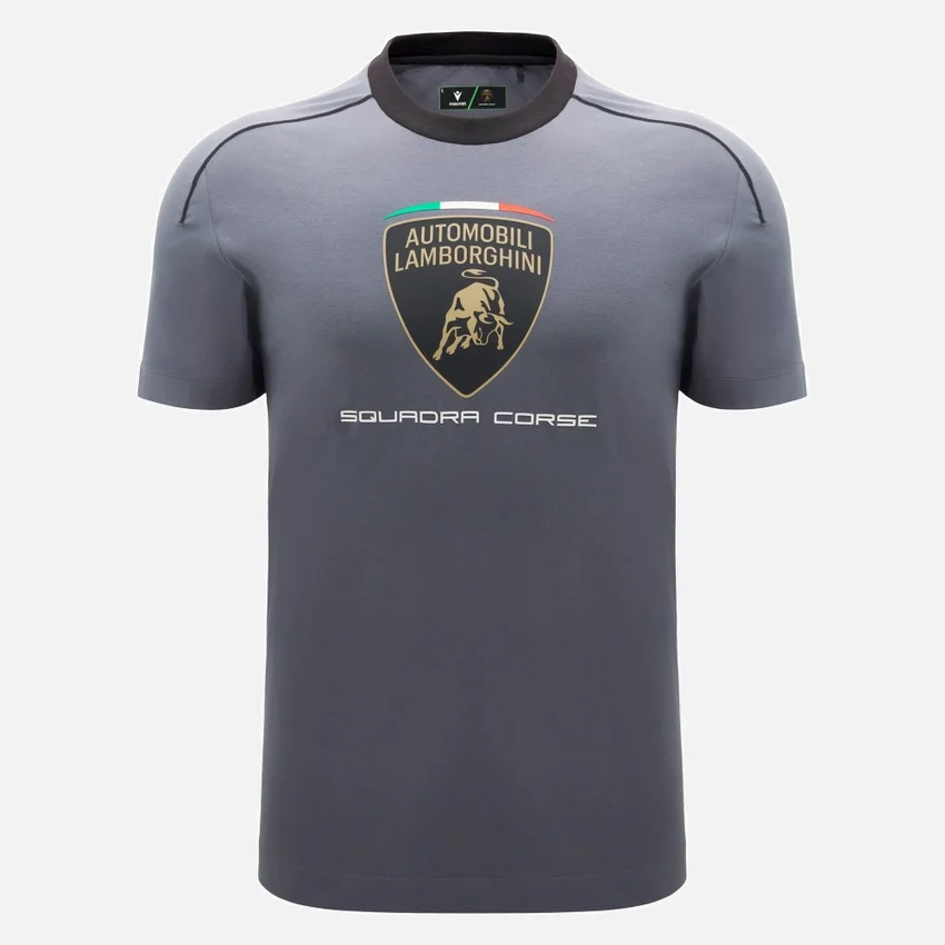 T-Shirt sportivo da uomo grigia Automobili Lamborghini Squadra Corse T-Shirt sportivo da uomo grigia Automobili Lamborghini Squadra Corse